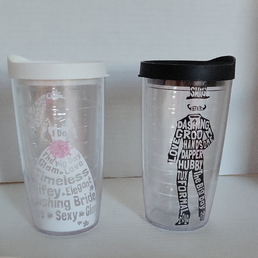 16 Oz Tervis Bride Groom Wedding Couple Travel Tumblers Dress Tuxedo Wifey Hubby